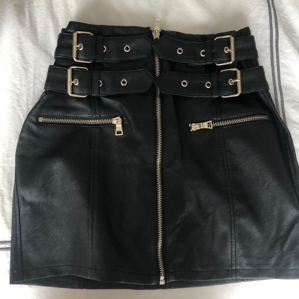 Topshop faux leather moto skirt